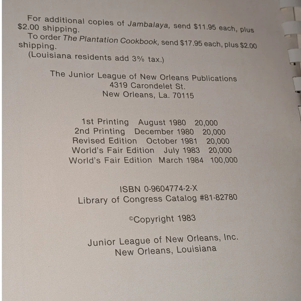 Jambalaya Junior League of New Orleans Cookbook Worlds Fair Edition 1984 Spiral